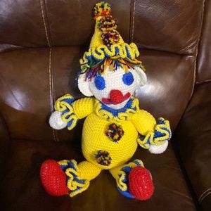 🤡 Stuffed Clown | VINTAGE Hand - Crocheted Colorful Plush Clown - 25 inch